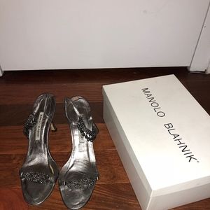 Manolo Blahnik Gunmetal Strappy Sandals